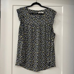 Loft Plus Blue Yellow & White Ruffle Sleeve Blouse